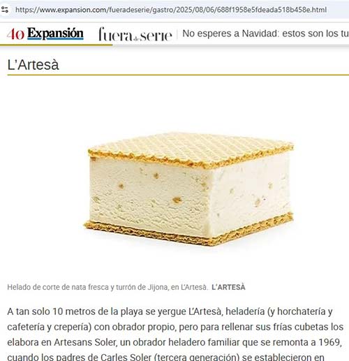 Reconocimiento a L' Artesà Heladería artesanal, bollería y cafetería de Segur de calafell